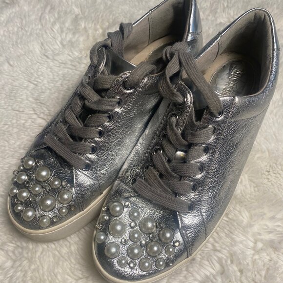 Michael Kors Silver PEARL Stud Sneakers - Picture 1 of 10